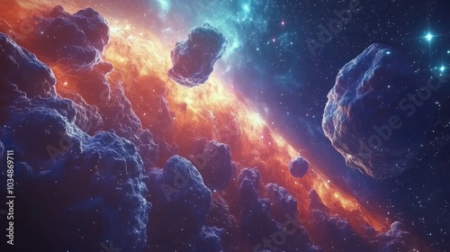 3D rendering of cartoon style nebula and galaxies in space