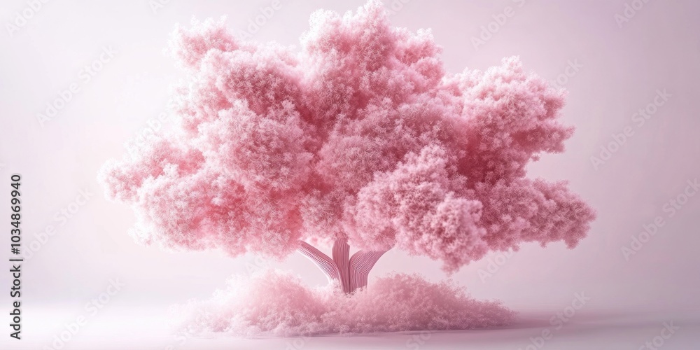 Fototapeta premium Pink blossom tree made of paper isolated on a white background, Paper pink blossom tree on white background