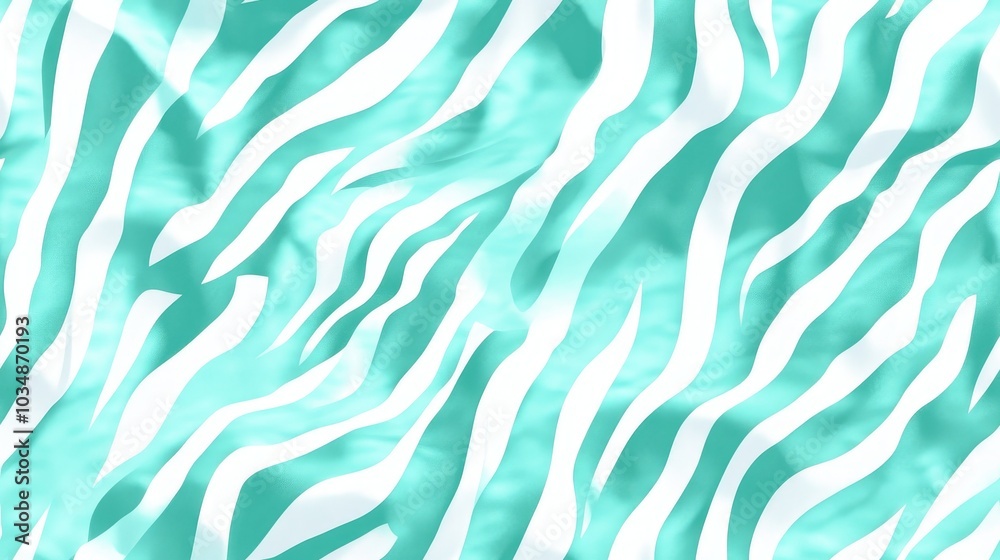 3D Flowing Shape Design with Dye Effect Stripes Stylish Zebra Inspired Texture Modern Textile Design and Seamless Pattern in Mint on Light Jungle Fashion Print 3D Flowing Shape Design with Dye Effect Stripes Stylish Zebra Inspired Texture Modern Textile Design and Seamless Pattern in Mint on Light Jungle Fashion Print
