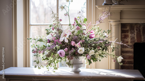 Beautiful bouquet of flowers in vase. Floral arrangement