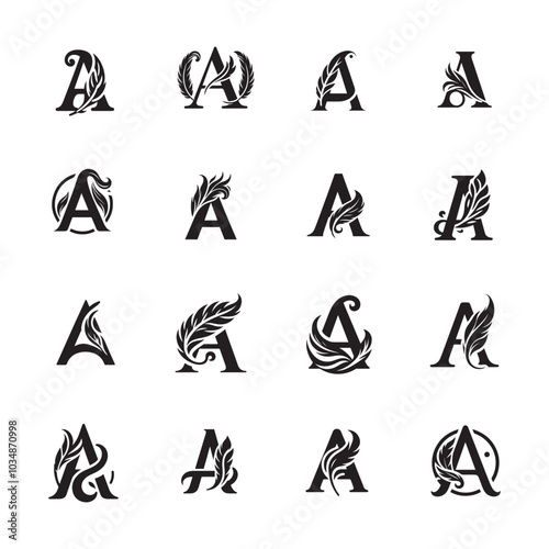 Stylized Feather Letter A Monogram Logo Collection photo