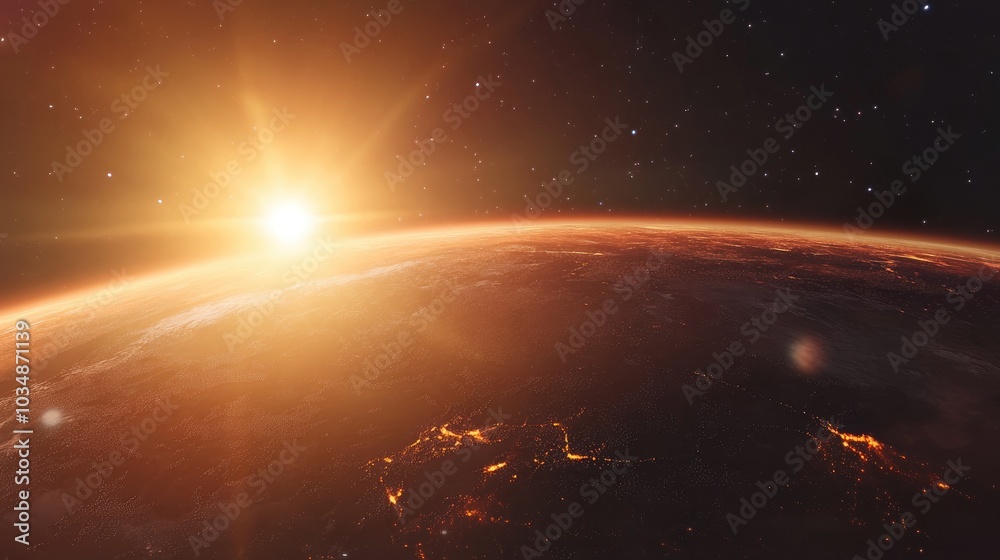Obraz premium 3D cartoon depiction of a sunrise viewed from space