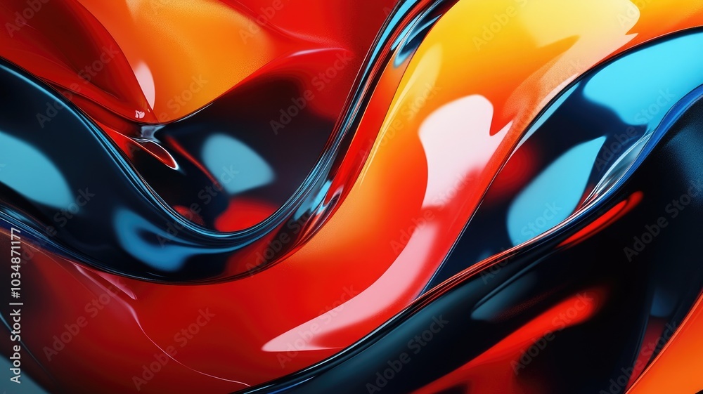 Abstract Swirling Liquid in Red, Orange, and Blue Hues Abstract Swirling Liquid in Red, Orange, and Blue Hues