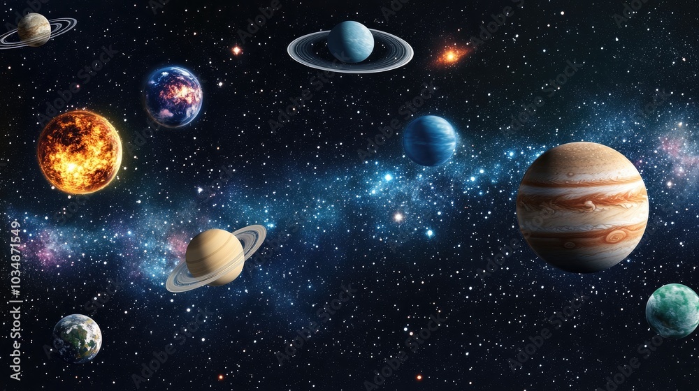 A photo of the night sky filled with stars planets and galaxies in 3D cartoon rendering