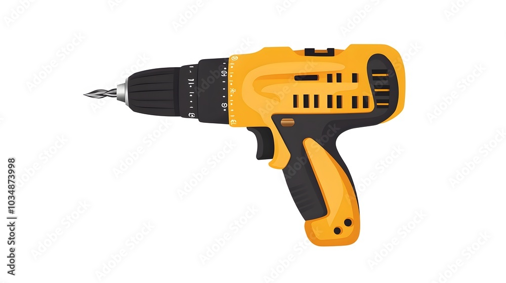 Yellow cordless electronic screwdriver drill hand tool isolated white background. Yellow cordless electronic screwdriver drill hand tool isolated white background.