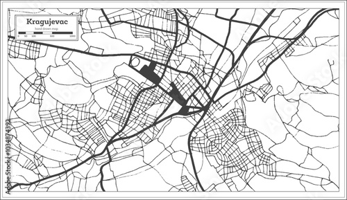 Kragujevac Serbia City Map in Black and White Color in Retro Style. Outline Map.