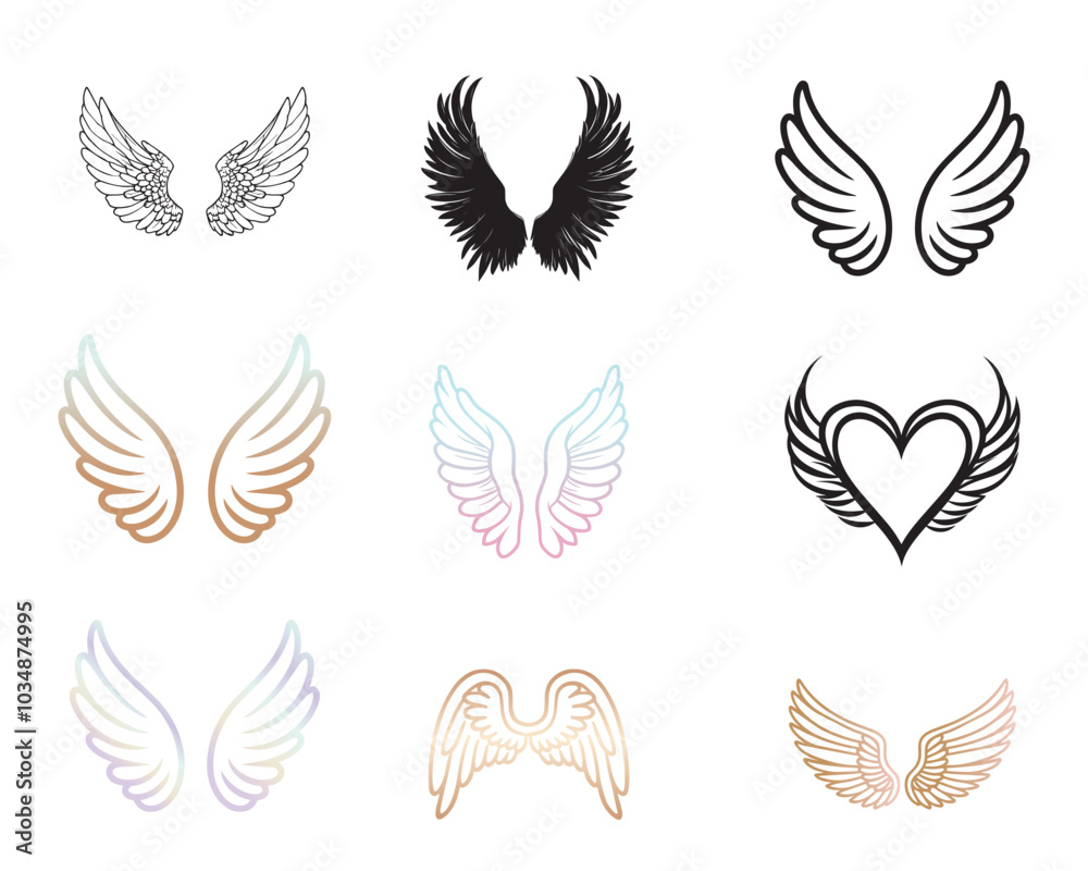 Angel Wings Vector illustration in black and white - Fairy Wings Silhouette Design Angel Wings Vector illustration in black and white - Fairy Wings Silhouette Design