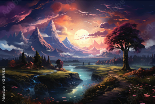 vector drawing grief at sunset background