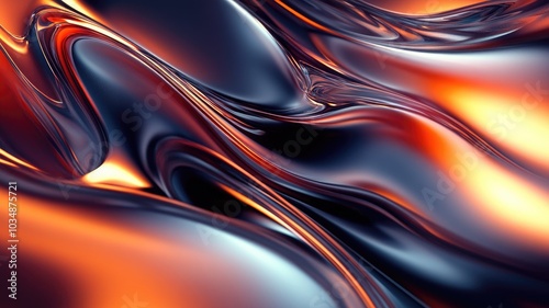 Abstract Liquid Metal with Red, Orange, and Blue Hues