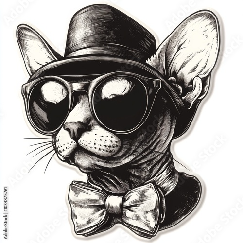 Cool Sphynx Cat Wearing Hat and Sunglasses