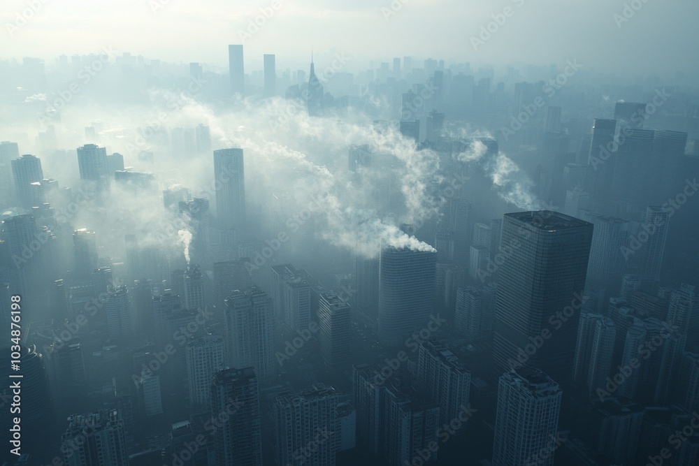 Air Pollution with smoke and haze in the city Air Pollution with smoke and haze in the city