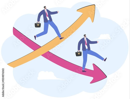 Businessman stepping on and stepping down,

 photo