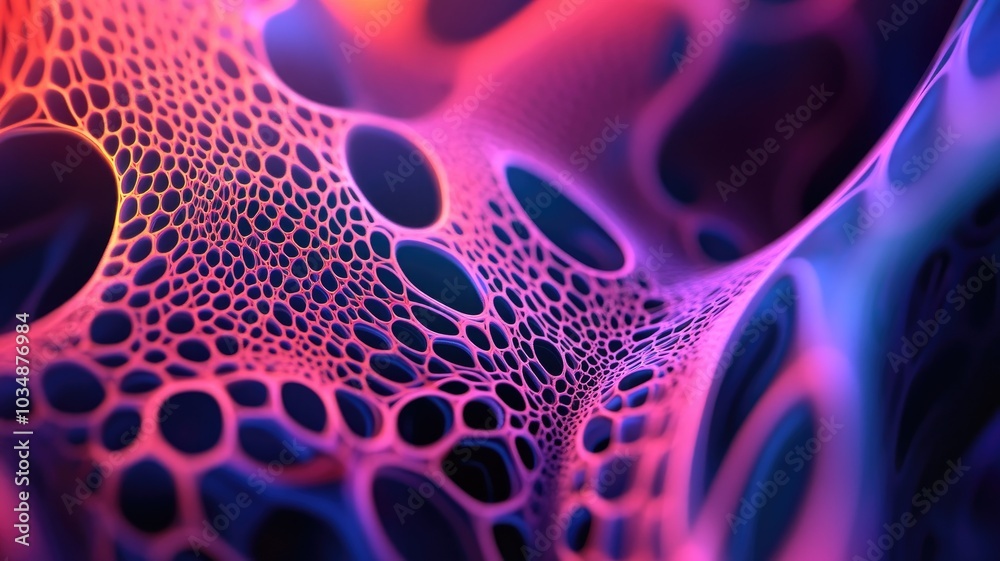 Abstract 3D Render of a Pink and Blue Interconnected Lattice Structure