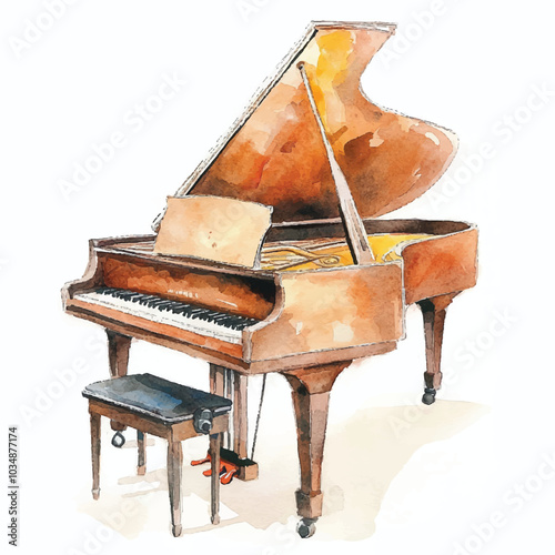 Piano watercolor clipart illustration