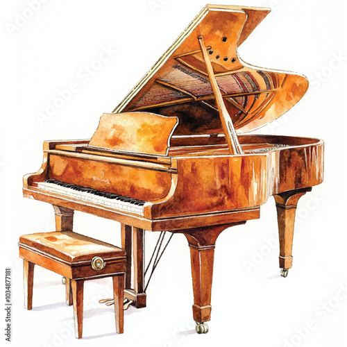 Piano watercolor clipart illustration