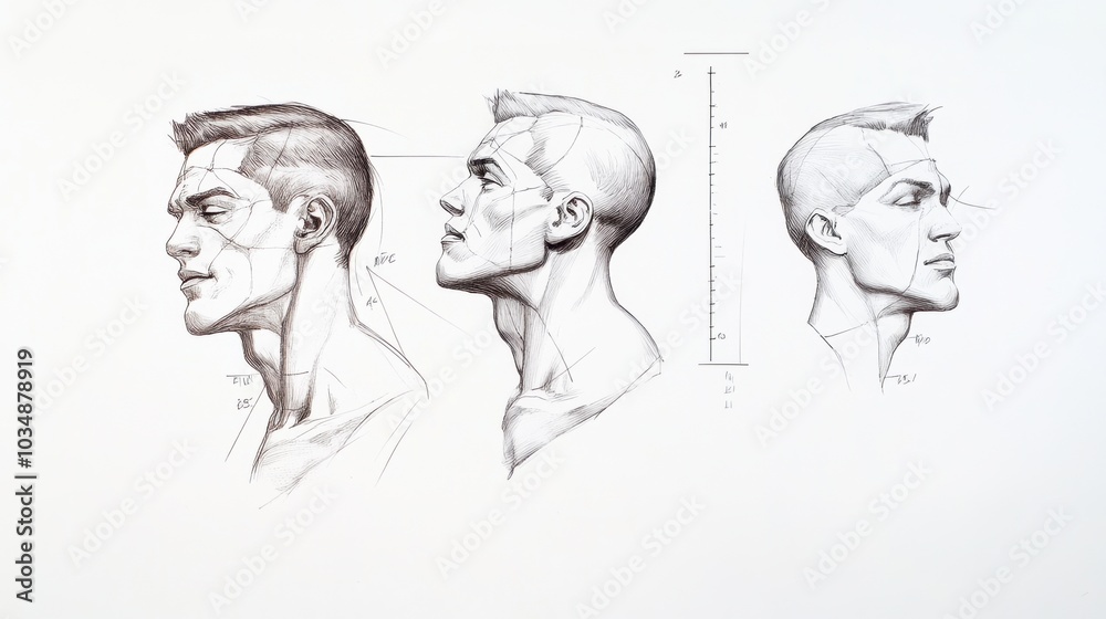 Sketches of Male Facial Anatomy and Perspective Views Sketches of Male Facial Anatomy and Perspective Views
