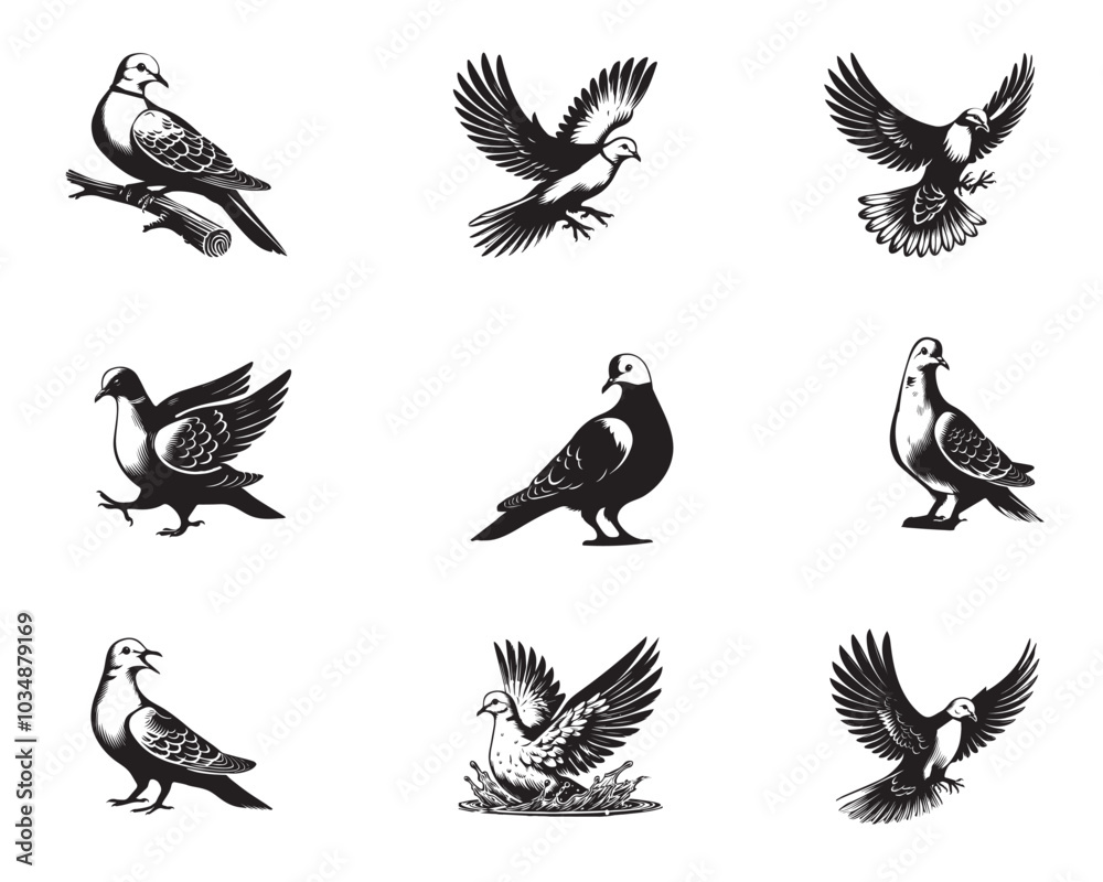 Obraz premium Collection of Eurasian Collared Dove Vector illustration - Eurasian Collared Dove Bird Clipart Design