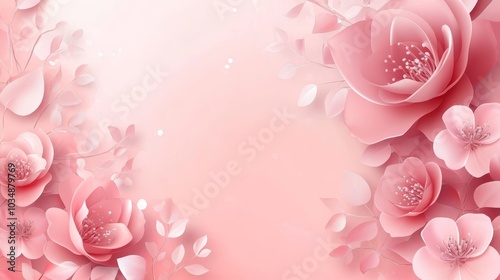 A soft pink floral design with roses and leaves, ideal for backgrounds or invitations.