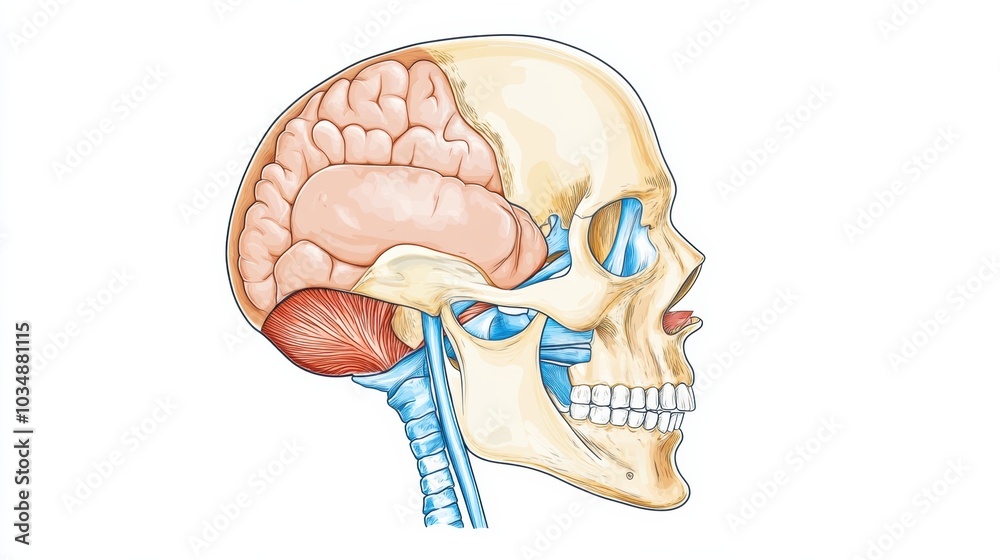 Cross section View of Human Skull Revealing Brain Anatomy Cross section View of Human Skull Revealing Brain Anatomy