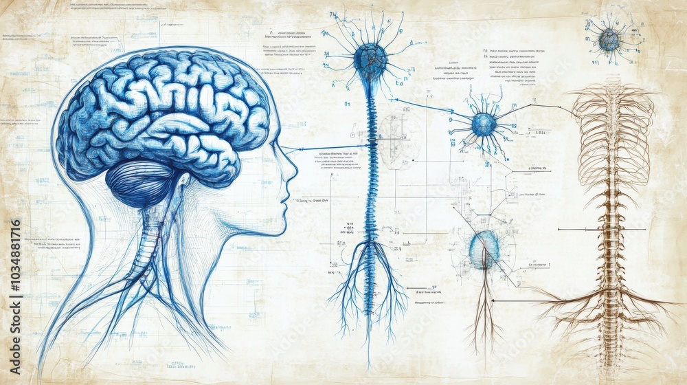 Detailed Anatomical Diagram of the Human Brain and Nervous System Detailed Anatomical Diagram of the Human Brain and Nervous System