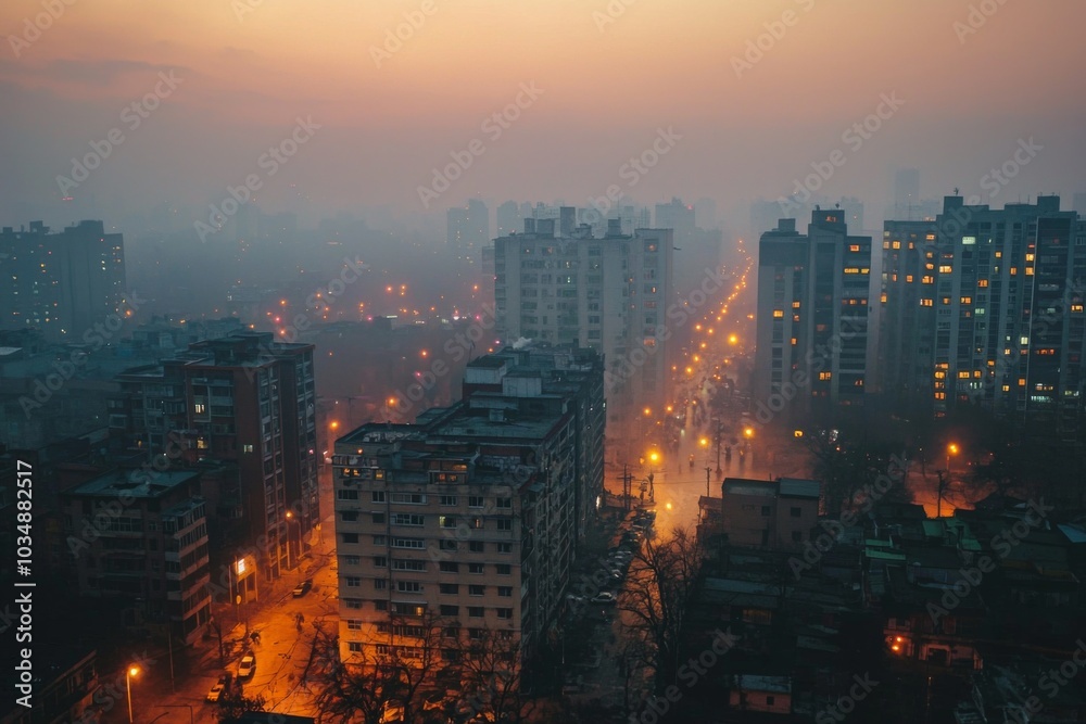 Obraz premium Air Pollution with smoke and haze in the city