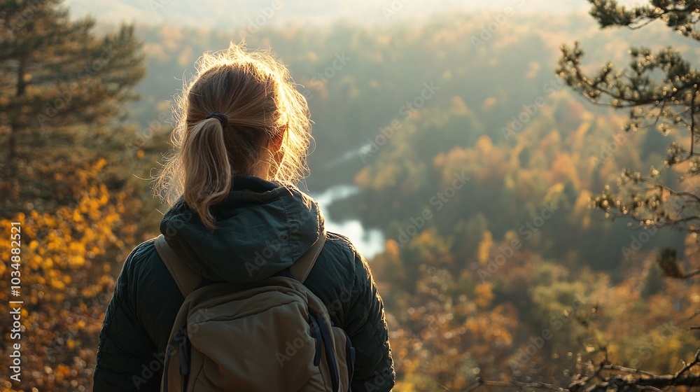 Woman Enjoying Scenic View in Nature Woman Enjoying Scenic View in Nature