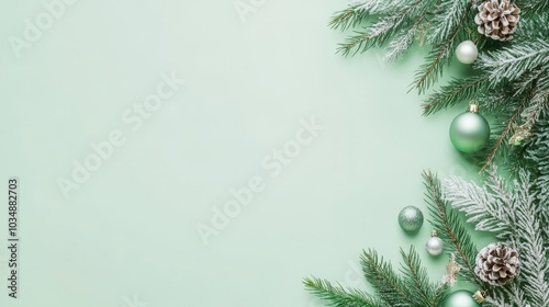 A green background with a Christmas tree and snowflakes