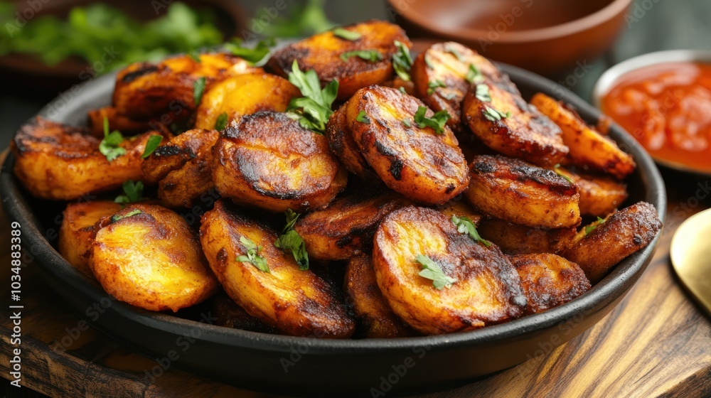 Fried Plantains with Sauce Fried Plantains with Sauce