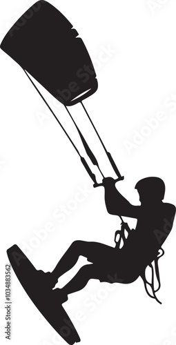 Kite surfer silhouette vector art illustration, isolated on white background