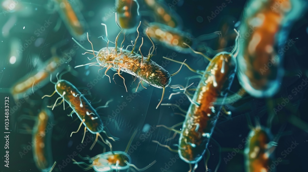 Ancient microbes under microscope reveal intricate cellular structures, showcasing their mysterious and ancient nature, ideal for scientific and educational content.