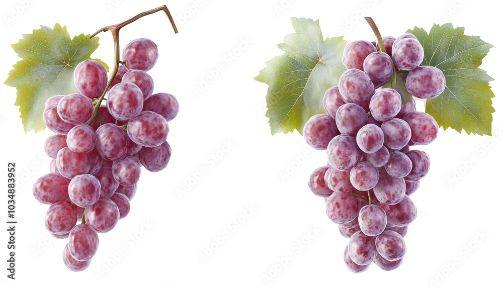 Fototapeta premium Isolated Ruby Roman Grapes on Transparent Background - Vibrant Red Fruit Bunch, Premium Quality, Organic Grapes for Packaging and Marketing
