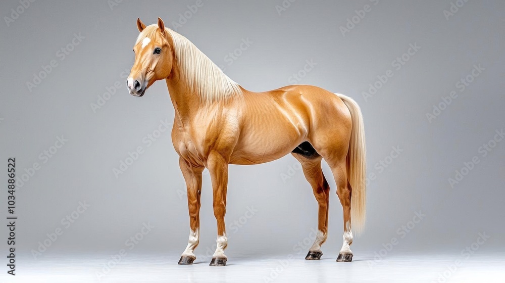 Obraz premium A photostock images of a horse standing against a white background, isolated on white background, High Quality