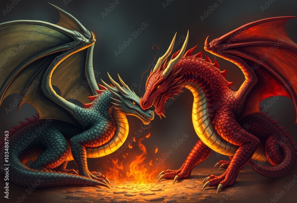 Obraz premium Dragon Bond The mythical bond between dragons often depicted as