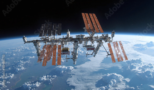 Space station in Earth orbit. Space exploration. AI generated.