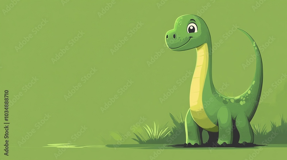 A cheerful cartoon dinosaur stands in a green landscape, exuding a friendly, playful vibe. A cheerful cartoon dinosaur stands in a green landscape, exuding a friendly, playful vibe.