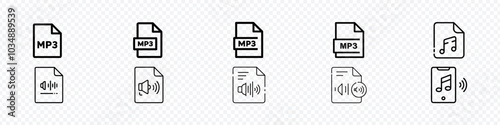 MP3 file icon isolated on white background, Download MP3 icon Set. MP3 File label Sign. Audio file Format. MP3 file icon vector. Audio music icons set