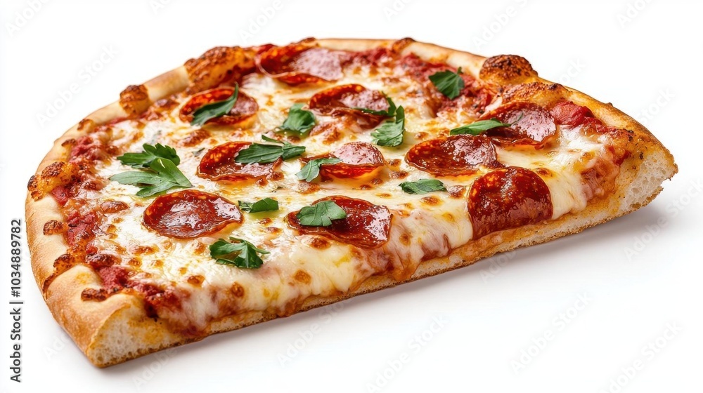 A photostock images of a slice of pizza with toppings, isolated on white background, High Quality A photostock images of a slice of pizza with toppings, isolated on white background, High Quality