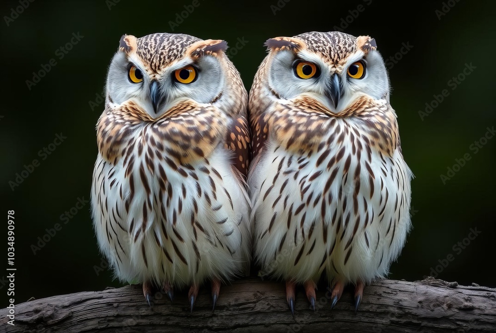 – Two owls sitting back to back their round bodies creating th – Two owls sitting back to back their round bodies creating th