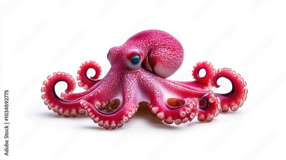 Fototapeta premium A photostock images of an octopus with spread tentacles, isolated on white background, High Quality