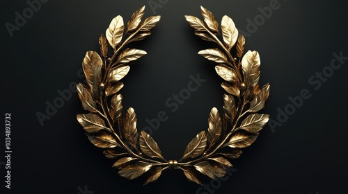 Golden laurel wreath representing triumph and accomplishment on a dark background ideal for themes related to awards or celebrations photo