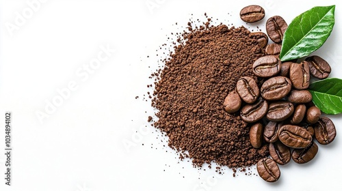 A photostock images of coffee grounds, isolated on white background, High Quality