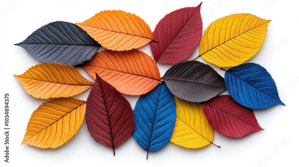 A photostock images of colorful autumn leaves arranged randomly, isolated on white background, High Quality A photostock images of colorful autumn leaves arranged randomly, isolated on white background, High Quality