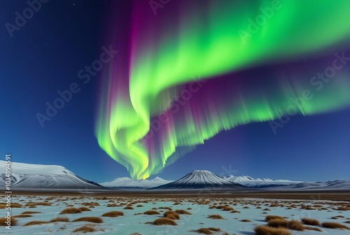 Aurora Borealis Over a Tundra Landscape Illustrating the breatht photo