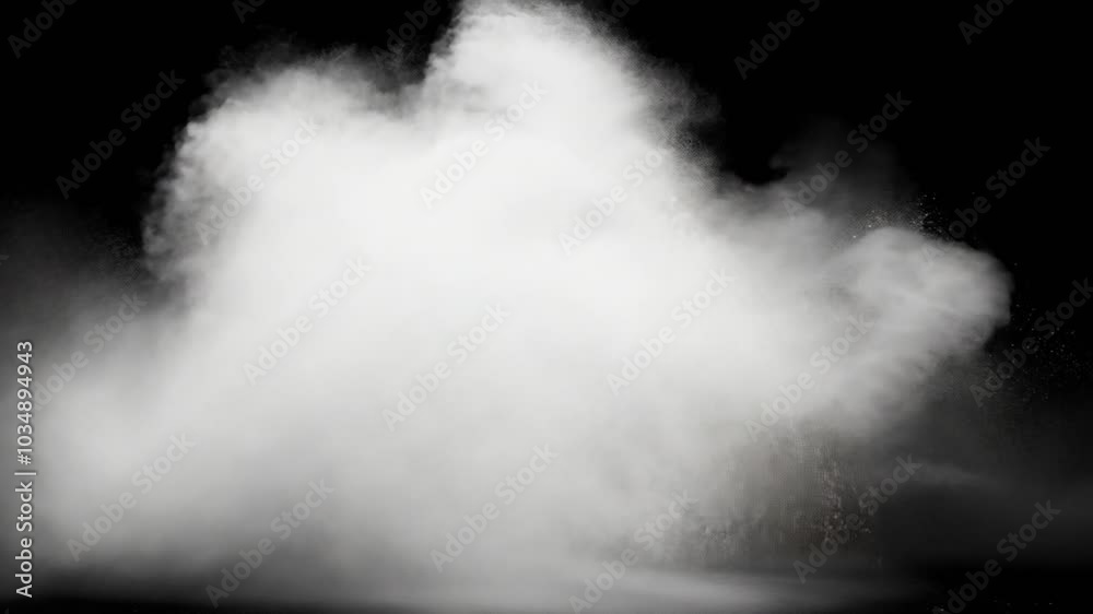 White powder explosion on black background. cloud. dust explode effect. 4K Video