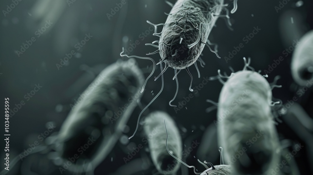 Obraz premium Ancient microbes under microscope reveal intricate cellular structures, showcasing their mysterious and ancient nature, ideal for scientific and educational content.