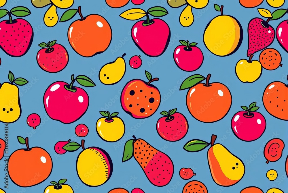 Pop Art Fruit PatternRepetitive pattern of stylized fruits in bo Pop Art Fruit PatternRepetitive pattern of stylized fruits in bo