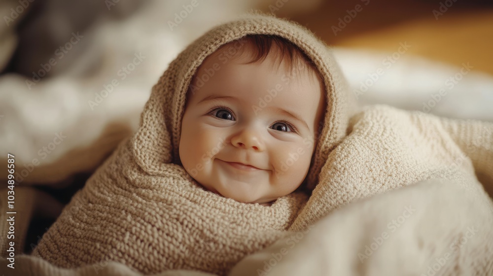 Cute baby wrapped in a fluffy blanket, gazing up
Cute baby wrapped in a fluffy blanket, gazing up
