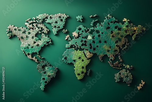 A world map with puzzles with green planet concept photo