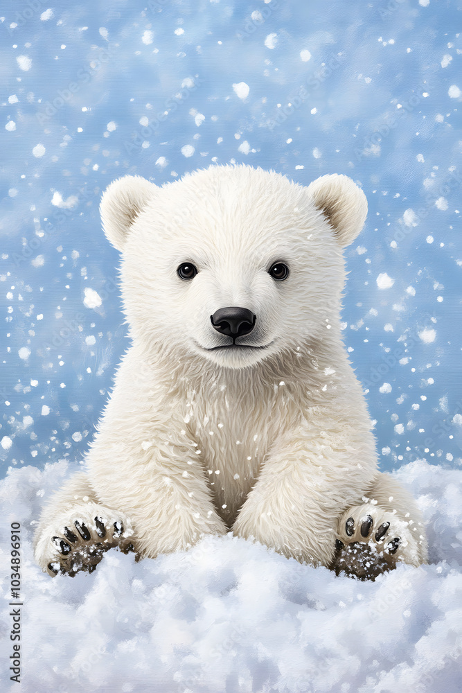 Adorable Polar Bear Cub in a Winter Wonderland Adorable Polar Bear Cub in a Winter Wonderland