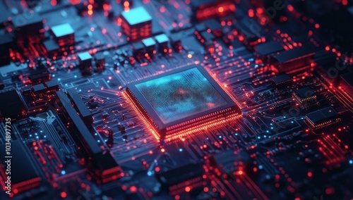 Circuit Board with Glowing Processor